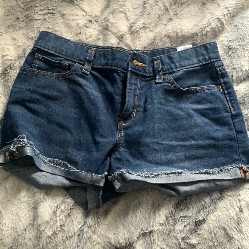 teens dark blue jeans mid rise old navy shorts size 16